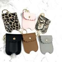 Outdoor Portable Leopard Leather lotion Bottle Holder Keychain Hand Rub Soap Pocket